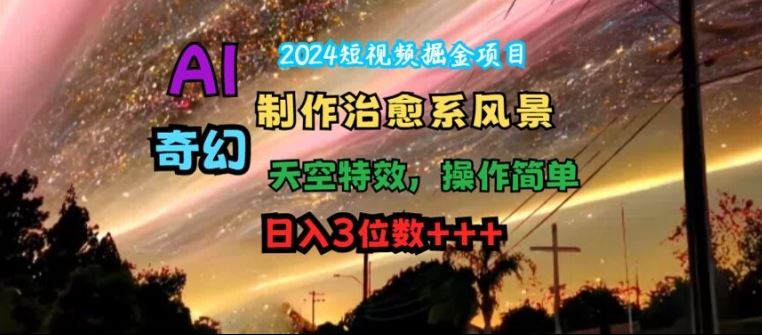 2024短视频掘金项目，AI制作治愈系风景，奇幻天空特效，操作简单，日入3位数【揭秘】-学仕资源网