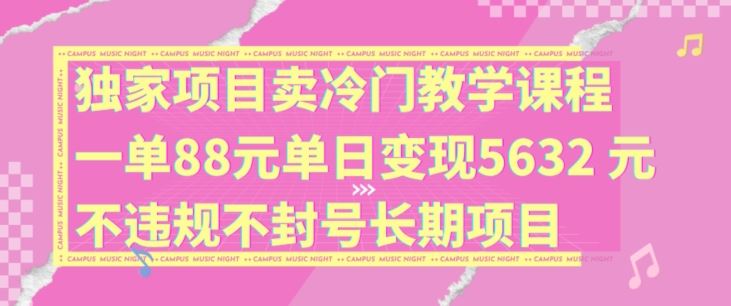 独家项目卖冷门教学课程一单88元单日变现5632元违规不封号长期项目【揭秘】-学仕资源网