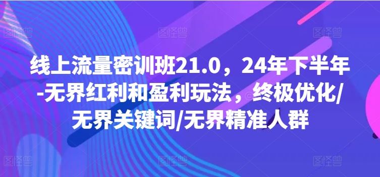 线上流量密训班21.0，24年下半年-无界红利和盈利玩法，终极优化/无界关键词/无界精准人群-学仕资源网