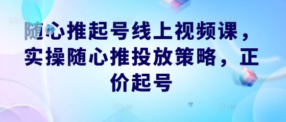 随心推起号线上视频课，实操随心推投放策略，正价起号-学仕资源网
