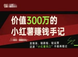 价值300万的小红书赚钱手记，变现高、链路短、轻运营，这波“小红薯风口”不能再错过-学仕资源网