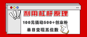 (11859期)利用杠杆100元撬动500+创业粉,单日变现5位数-学仕资源网