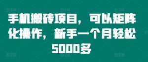 手机搬砖项目，可以矩阵化操作，新手一个月轻松5000多-学仕资源网