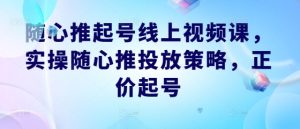 随心推起号线上视频课,实操随心推投放策略,正价起号-学仕资源网